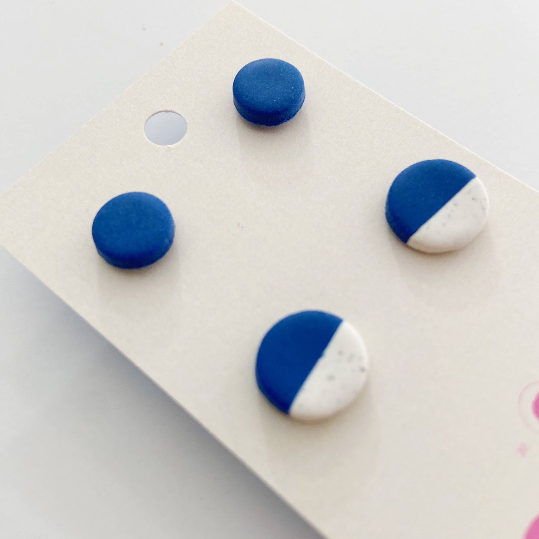 Double Stud Pack in Polymer Clay, Dark Blue