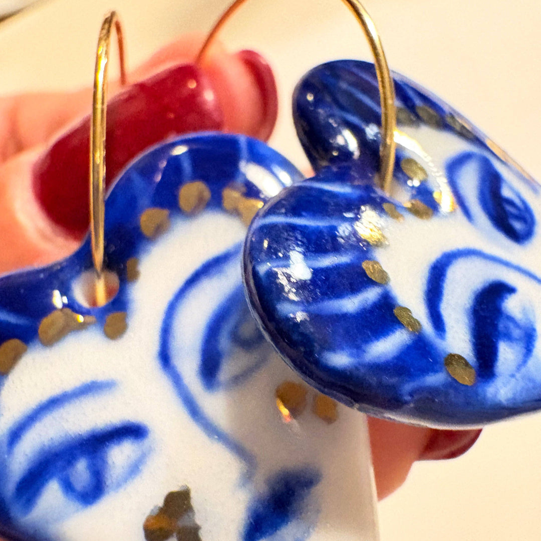 BitaJewells, Celestial Glance, Hand-Painted Porcelain Heart Earrings