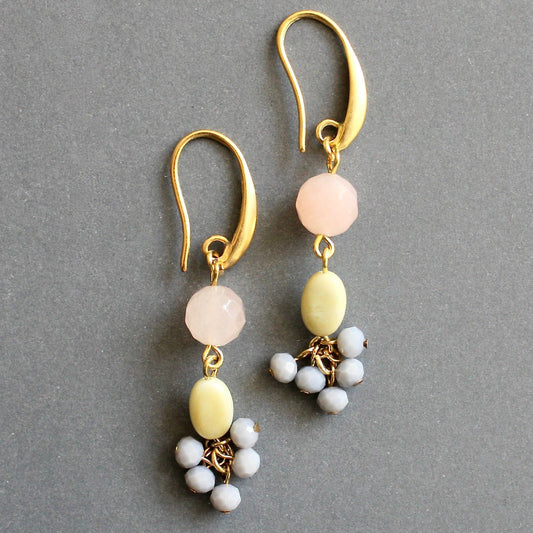 David Aubrey Jewelry, ISLE12 Peach, Yellow, and Gray Cluster Earrings