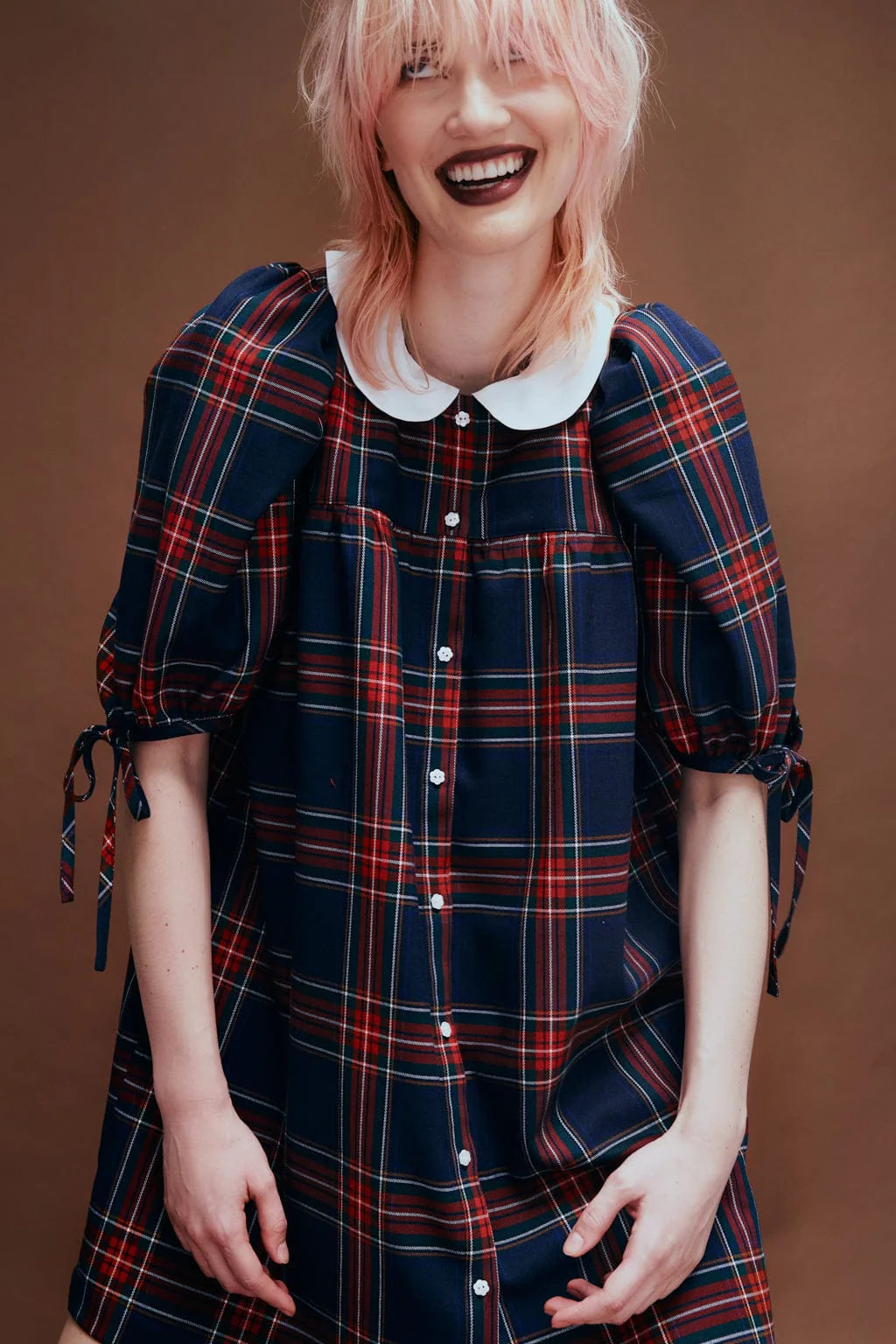 Evelyn Dress, Navy Plaid