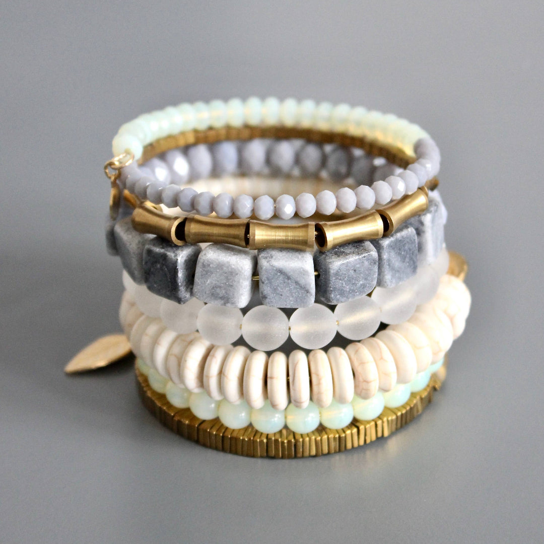 David Aubrey Jewelry, ISLB01 Gray, White, and Brass Wrap Bracelet