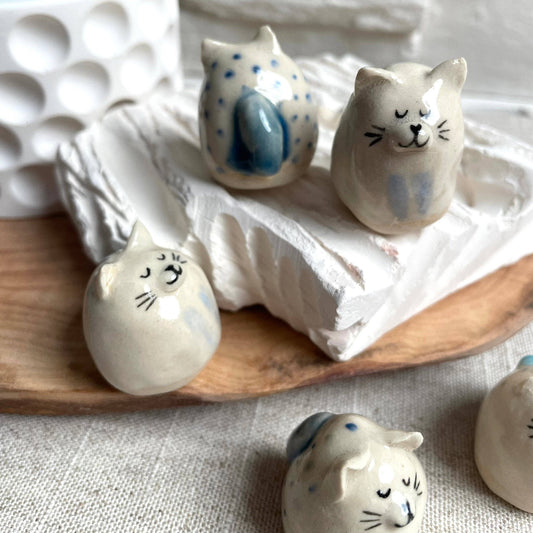 Mini Handmade Ceramic Cat Figurine