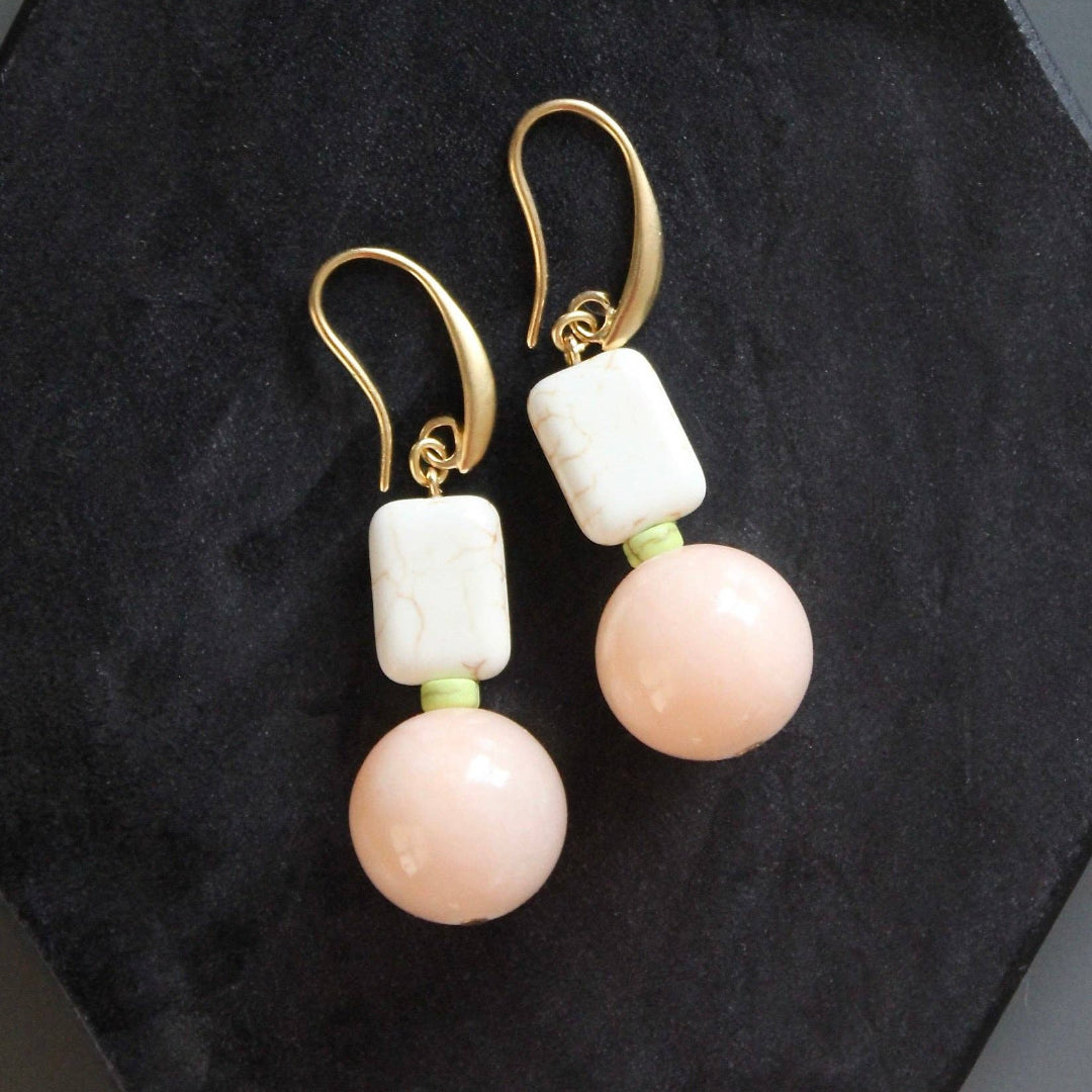 David Aubrey Jewelry, MLNE13 Pink jade and white earrings