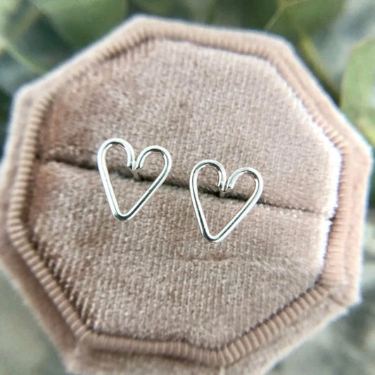 Open Fire, Heart Studs, Sterling Silver