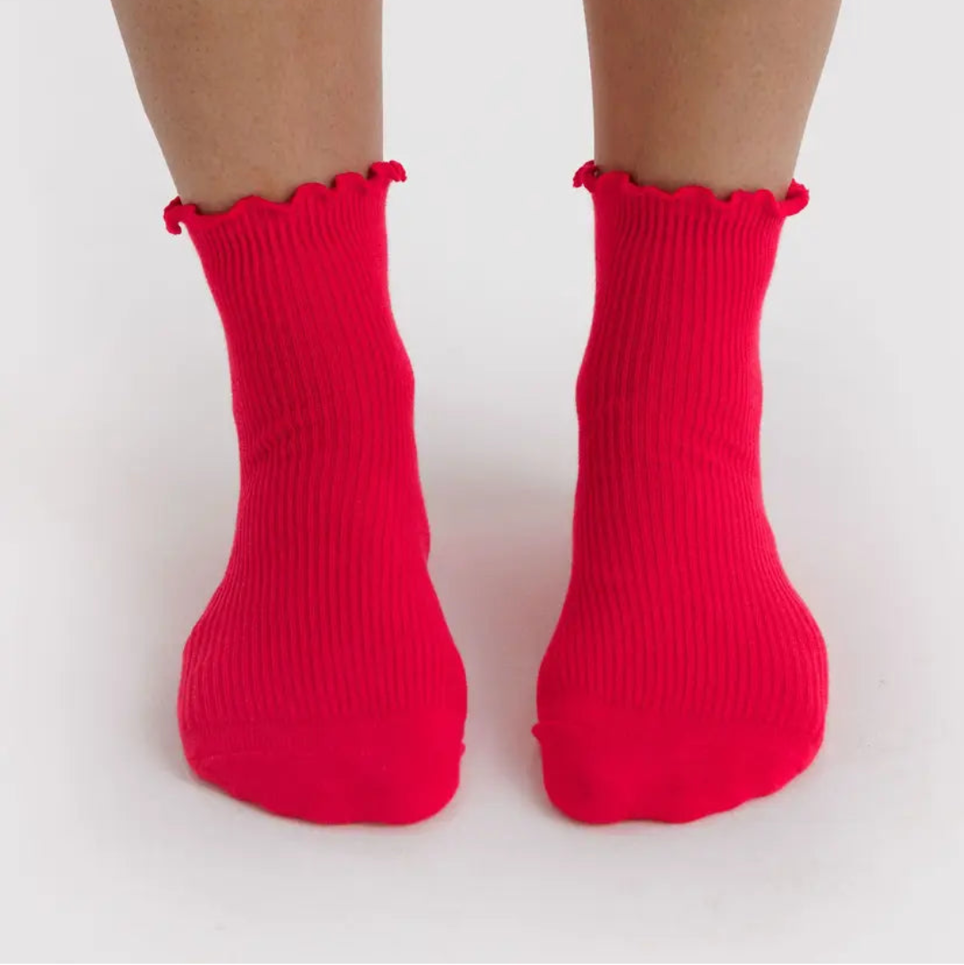 Baggu, Lettuce Edge Sock, Set or 2, Light Blue & Red
