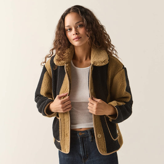 Brixton, Delilah Sherpa Jacket, Khaki/Black Stripe