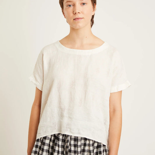 Naif, Joanna Linen Top with Openwork Details, Ivory