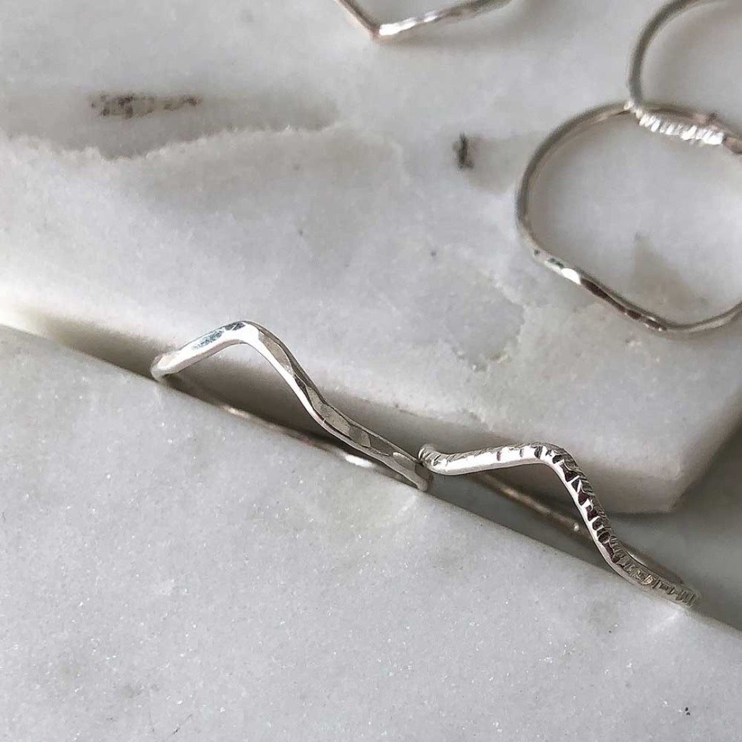 Strut Jewelry, Wave Stacking Ring, Sterling Silver, Hammered