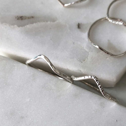 Strut Jewelry, Wave Stacking Ring, Sterling Silver, Hammered