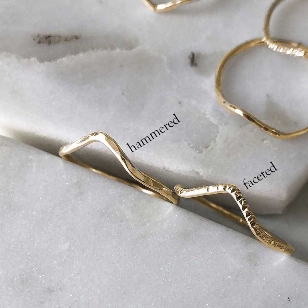 Strut Jewelry, Wave Stacking Ring, 14k Gold Fill, Hammered