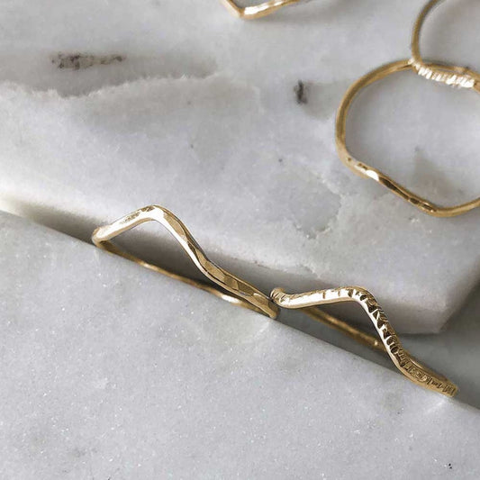 Strut Jewelry, Wave Stacking Ring, 14k Gold Fill, Hammered