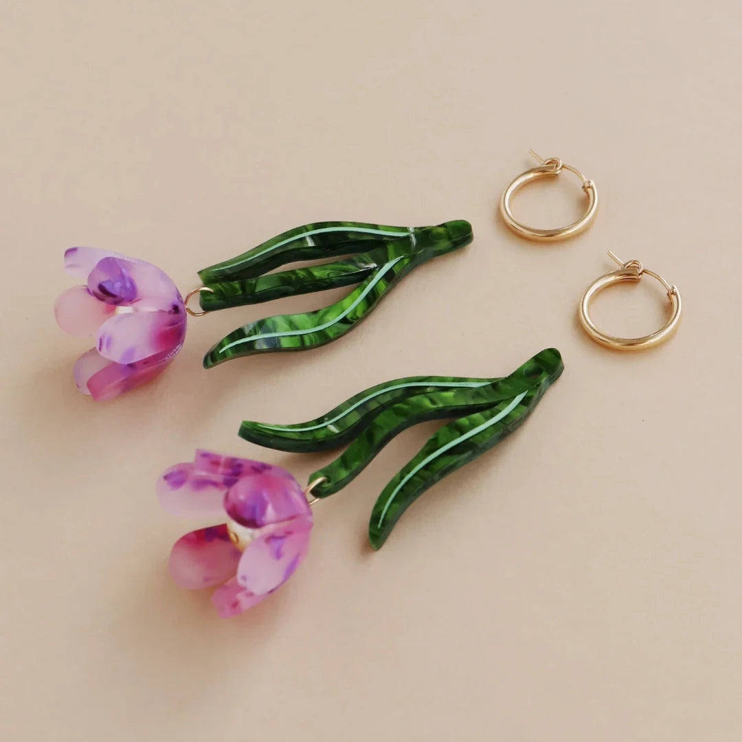 Wolf & Moon, Tulip Statement Hoops in Lavender Speckle