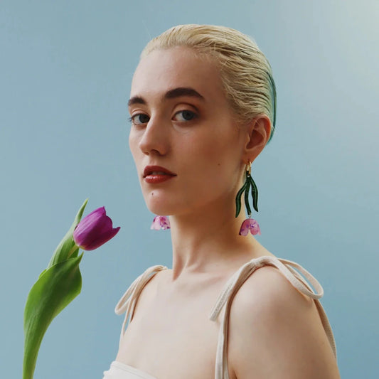 Wolf & Moon, Tulip Statement Hoops in Lavender Speckle