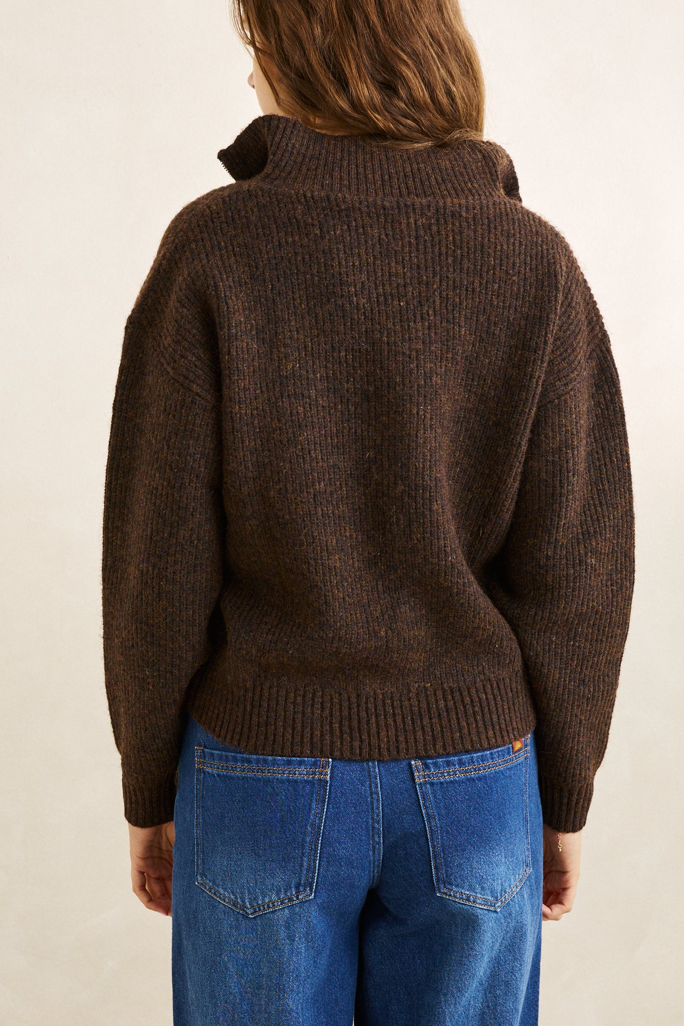 Rhythm, Quince Zip Knit, Chocolate Brown