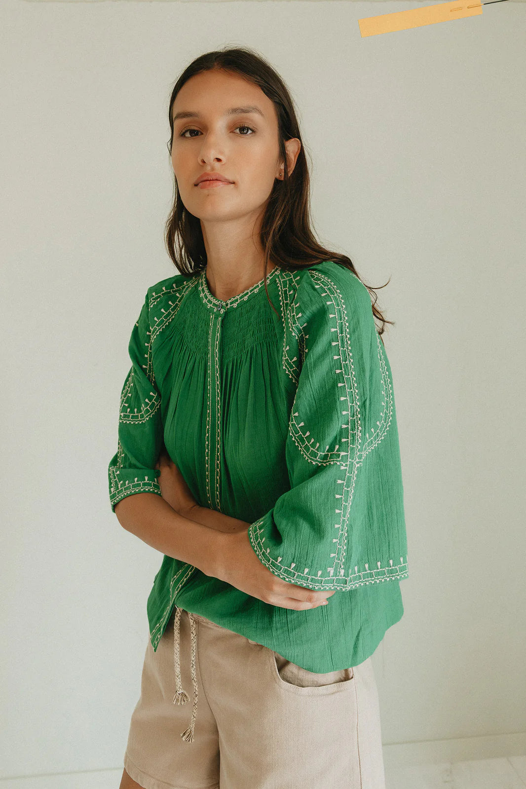 Indi & Cold, Bell-Sleeve Shirt, Green