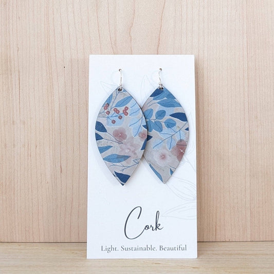 Blue Fall Leaves Cork Earrings, Leaf