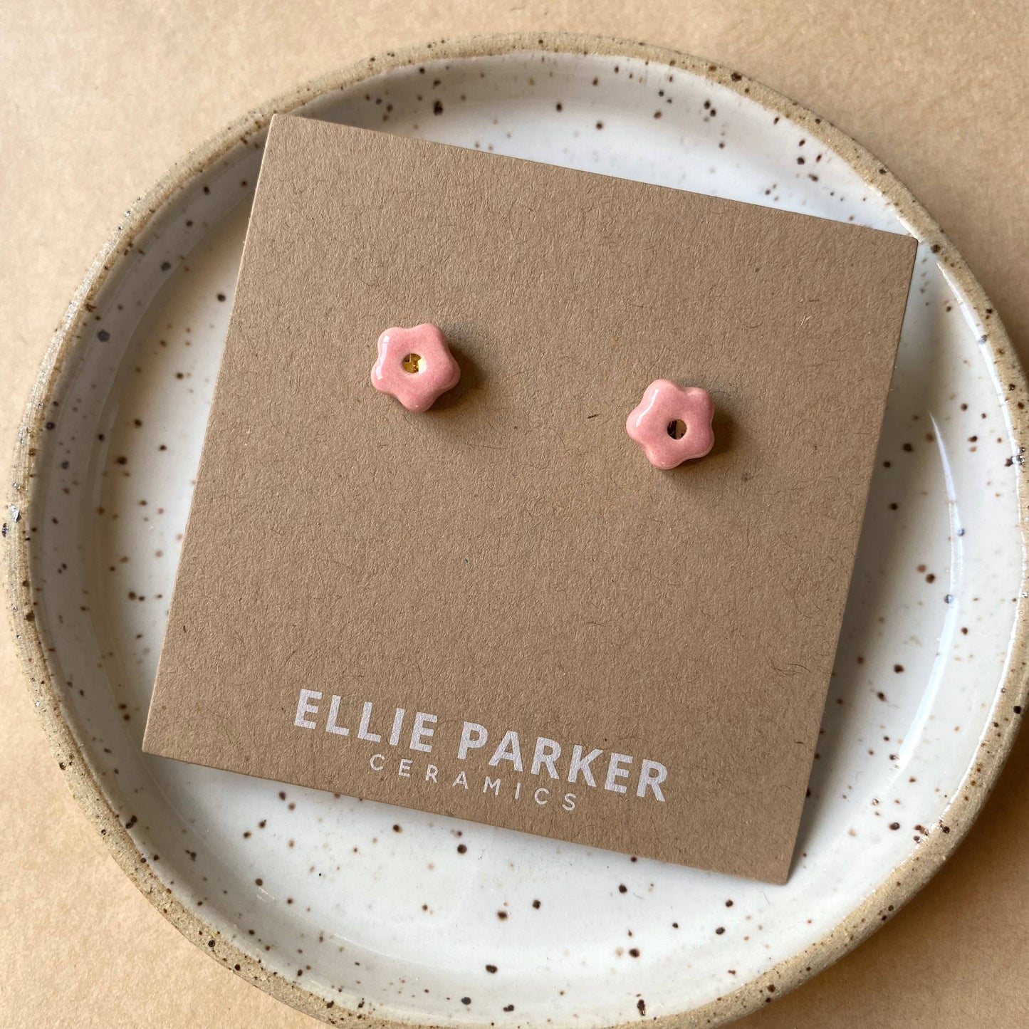 Ellie Parker, Pink Ceramic Flower Gold Accent Stud Earring