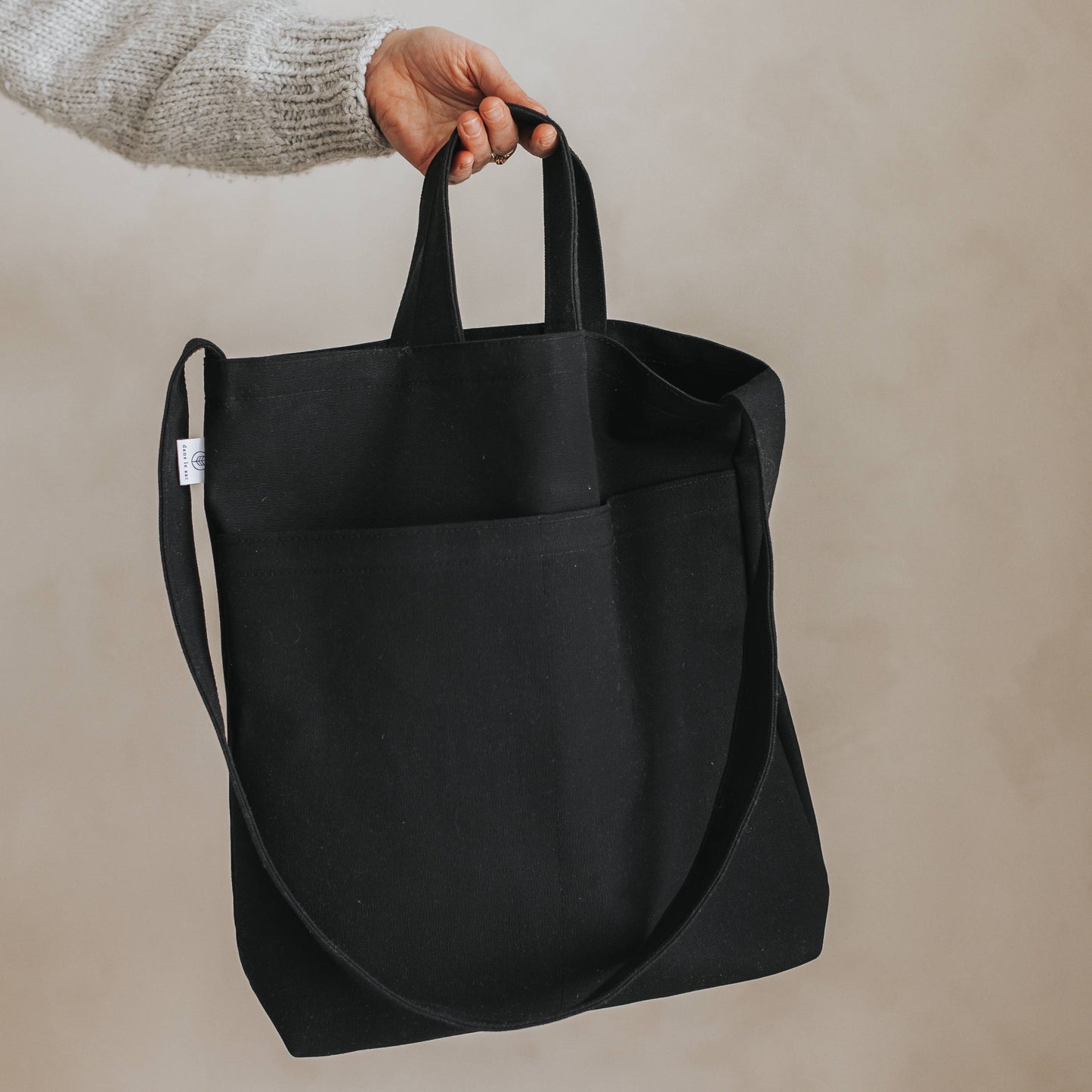 Double Pocket Tote Bag - Black
