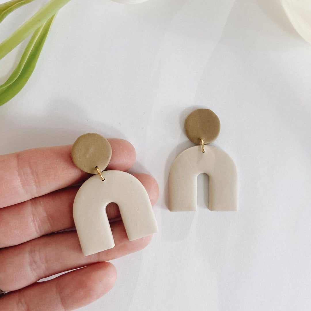 Neutral Two Tone Piper Arch, Polymer Clay Earrings