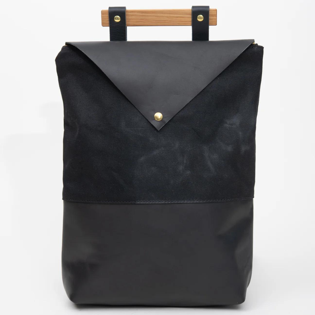 Leather and Waxed Cotton Backpack, Fullum Model