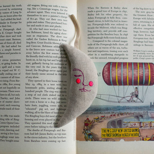 Skippy Cotton, Neon Pink/Beige Moon Man, Lavender & Cotton Ornament