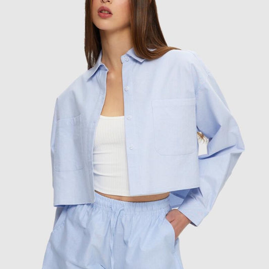 Cropped Oxford Shirt - Blue