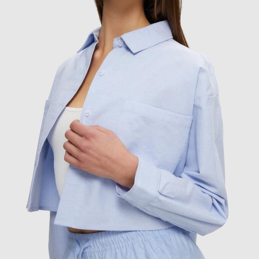 Cropped Oxford Shirt - Blue