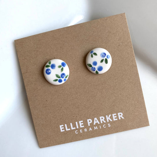 Summer Gardener, Blueberry Ceramic Clay Stud Earrings