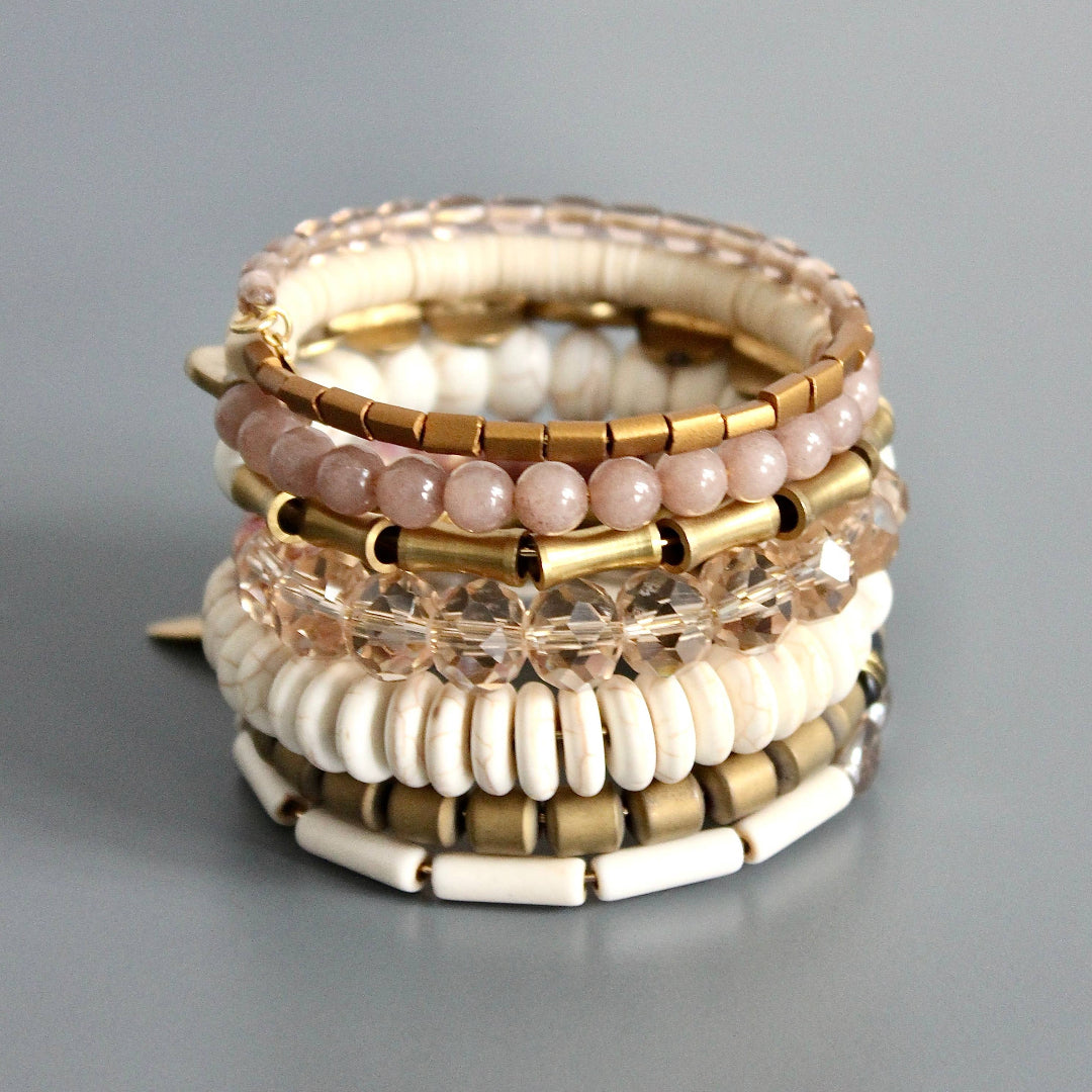 David Aubrey Jewelry, ISLB03 Mauve and White Wrap Bracelet