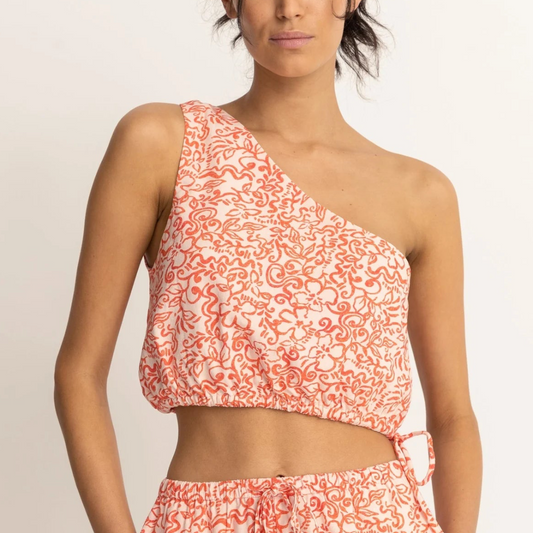 Islander One Shoulder Floral Top, Coral
