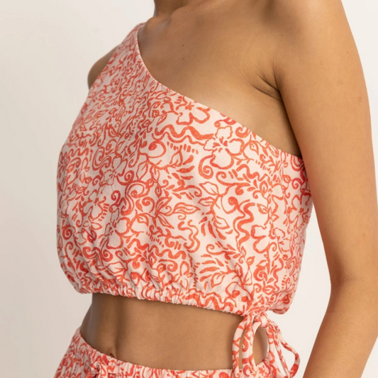 Islander One Shoulder Floral Top, Coral