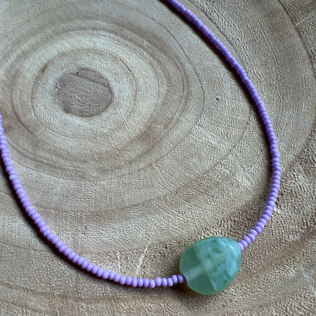 Modern Fable, Beaded Necklace, Lavender and Seaglass #106