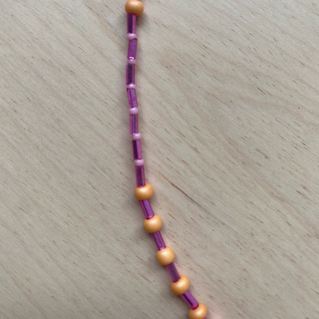 Modern Fable, Beaded Necklace, Purple and Orange, #119