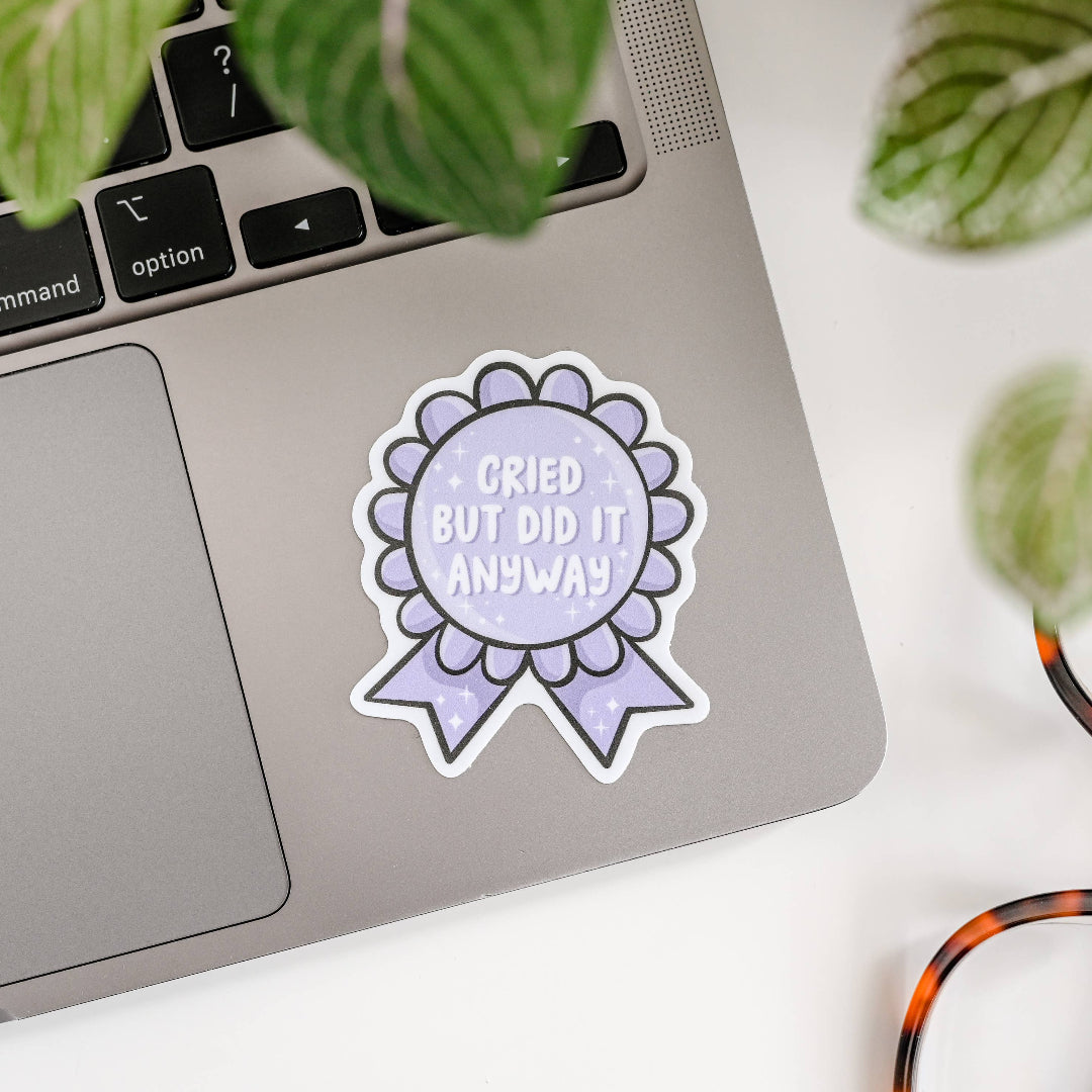Cried But Did It Anyway Ribbon Award, Vinyl Sticker