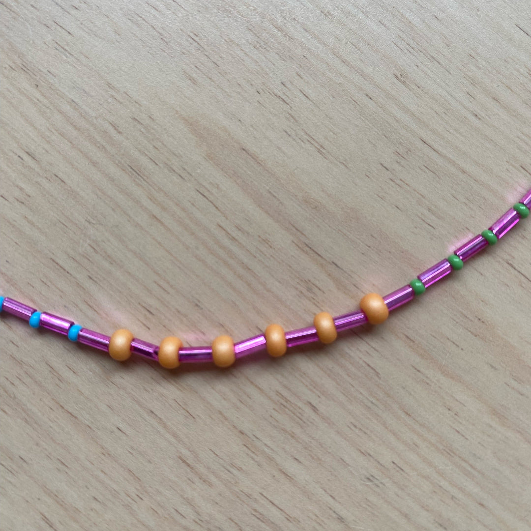 Modern Fable, Beaded Necklace, Purple and Orange, #119