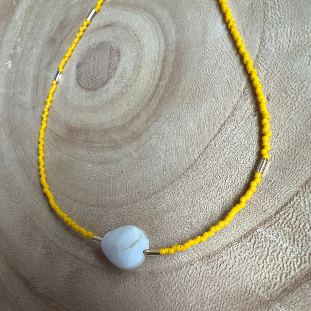 Modern Fable, Beaded Necklace, Yellow and Cream #112