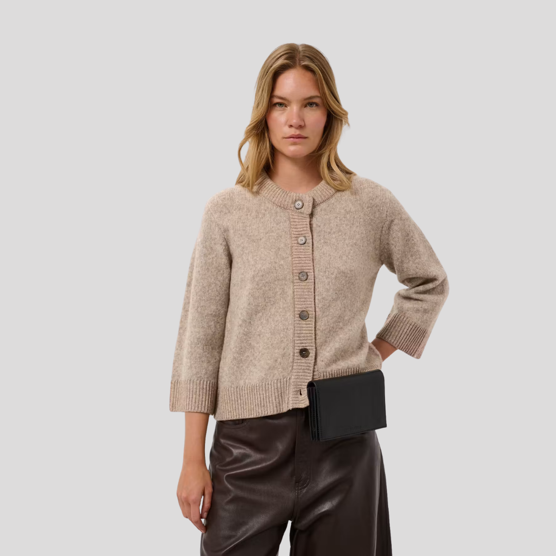 Soaked, Idalia Cardigan, Walnut Melange and Brown