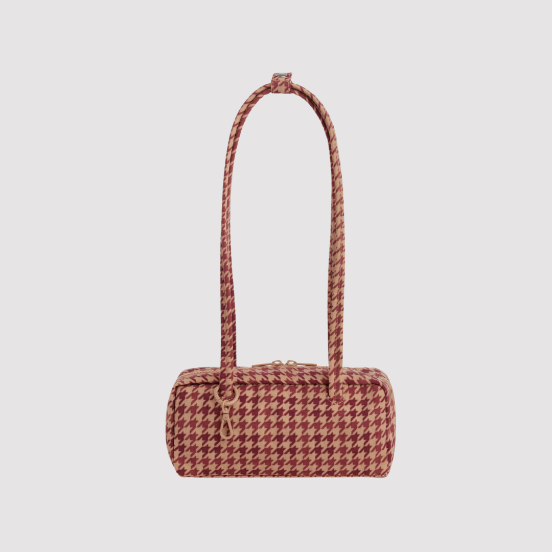 Baggu, Small Nylon Bowler Bag, Tan Houndstooth