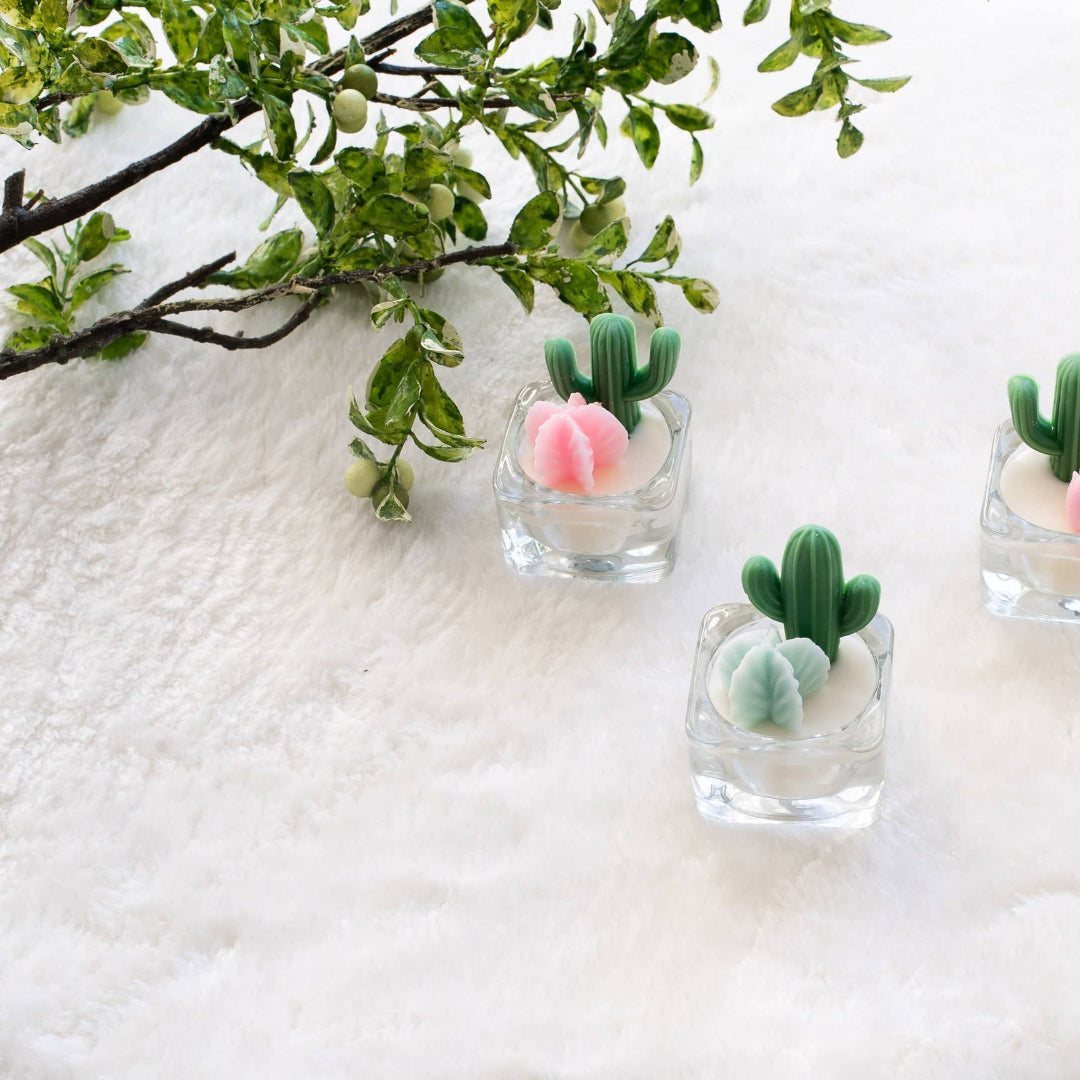 Cactus & Succulent Tealight Candles, Soy Wax Blend, Green