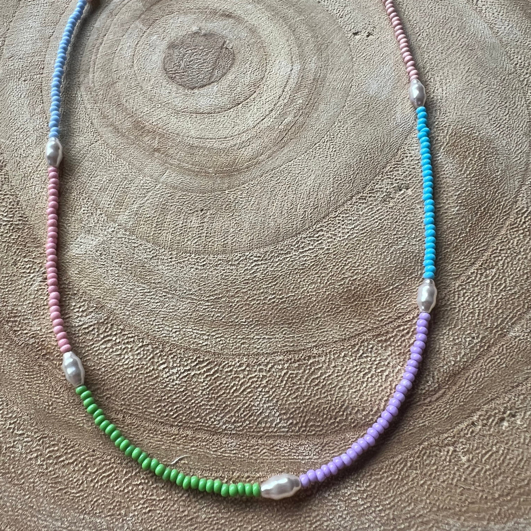 Modern Fable, Beaded Necklace, Multicolour and Pearl #116