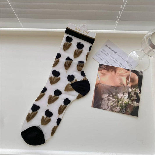Rufia, Abstract Floral Sheer Crew Socks, Tulips