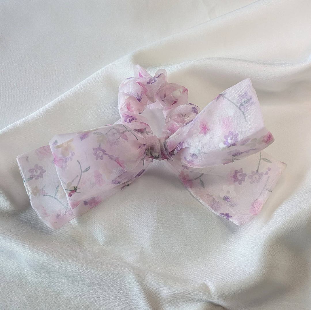 Handmade Floral Organza Hair Bow Scrunchies