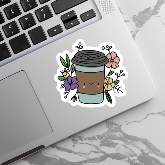 Floral Coffee, Waterproof Sticker