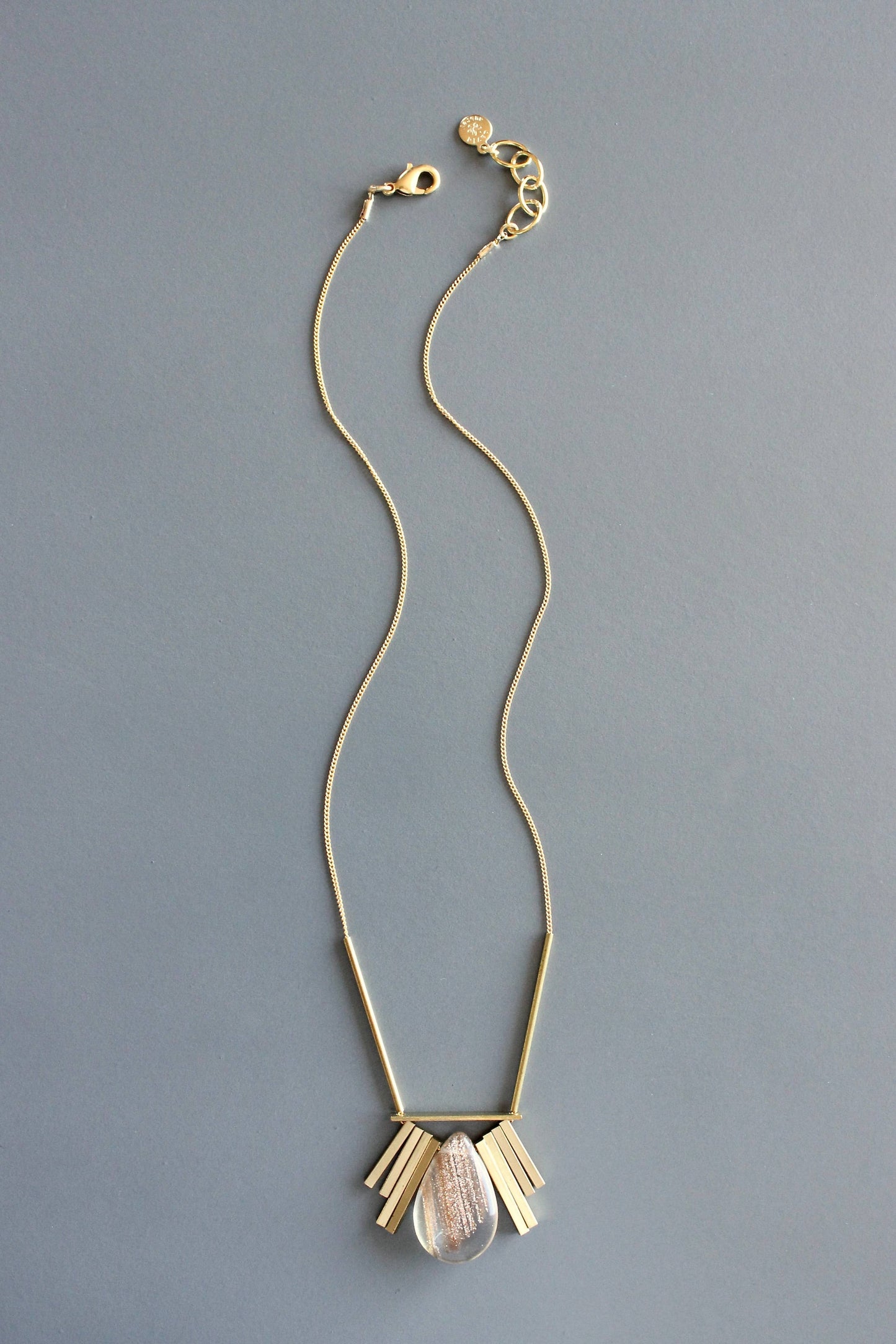 David Aubrey Jewelry, MLN716 Quartz and Brass Artdeco Necklace