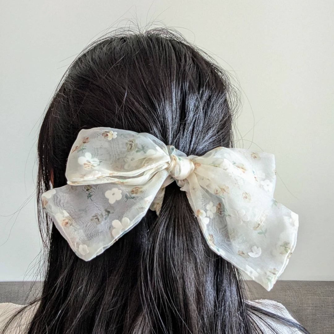 Handmade Floral Organza Hair Bow Scrunchies