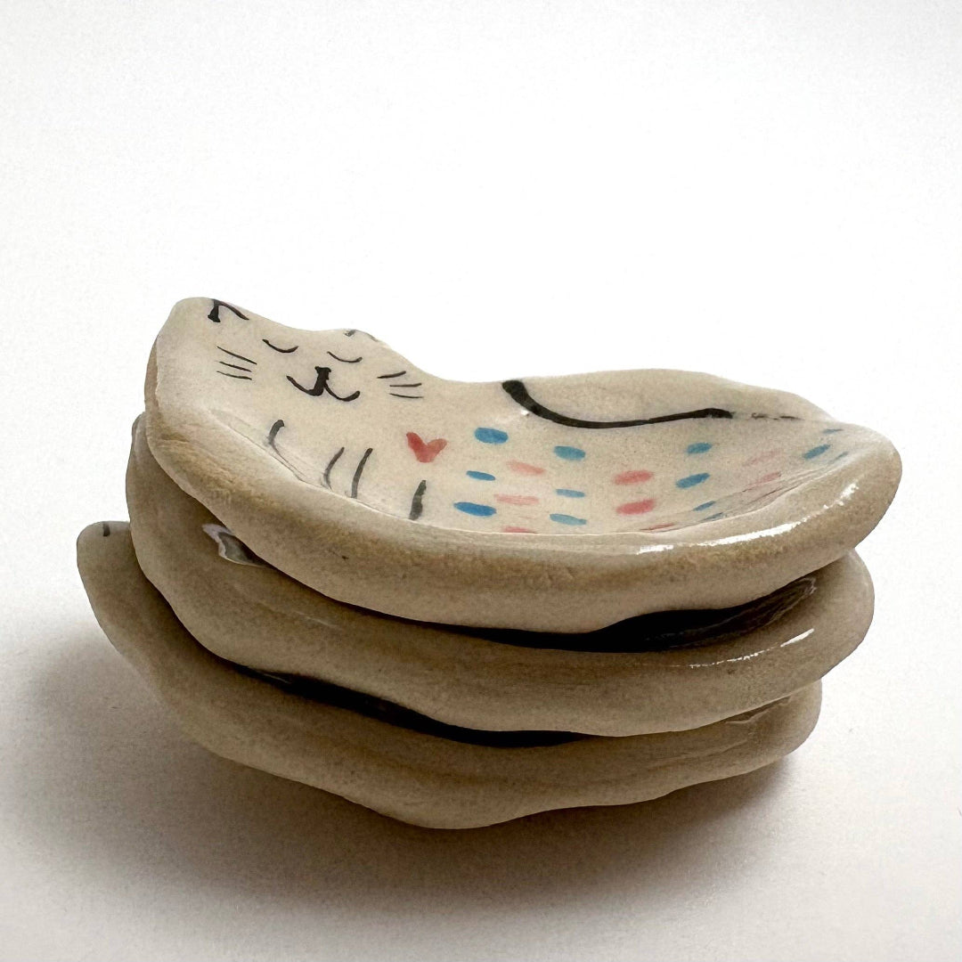 Tiny Handcrafted Ceramic Dish, Creamy Glazed Mini Catchall