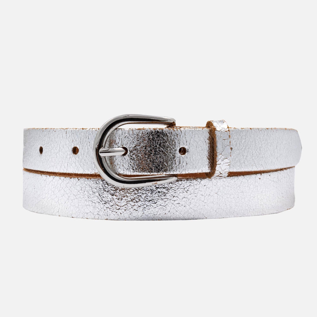 Eva, Metallic Leather Belt, Silver, M-90
