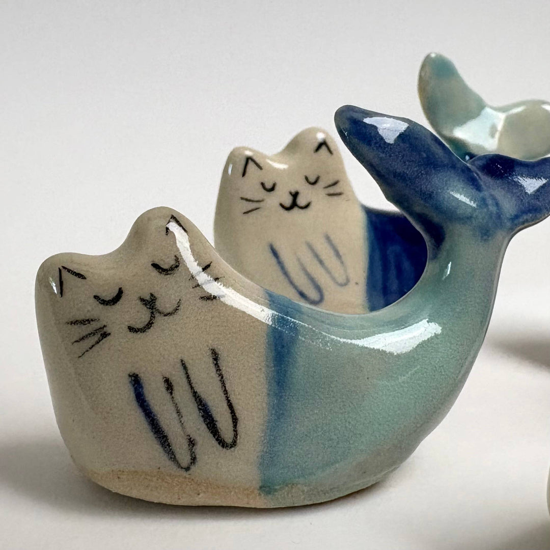Handmade Ceramic Cat Mermaid Figurine