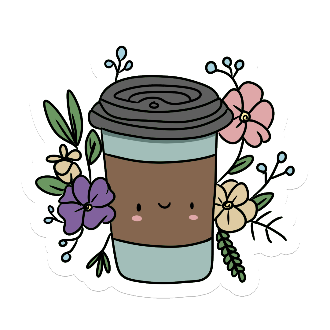 Floral Coffee, Waterproof Sticker