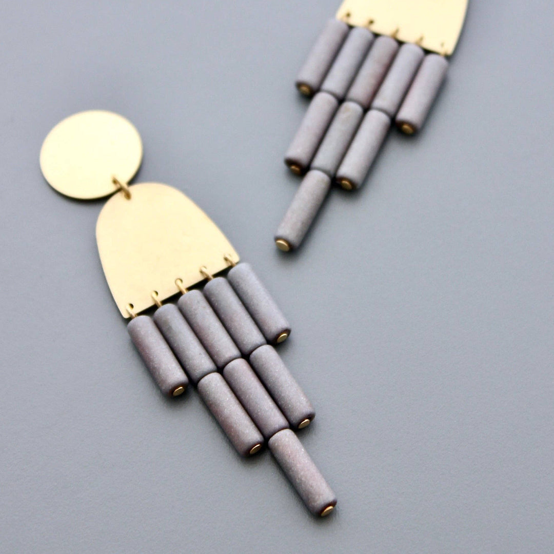 David Aubrey Jewelry, HYLE74 Geometric Gray Post Earrings